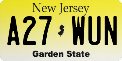 NJ license plate A27WUN