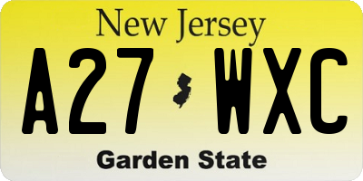 NJ license plate A27WXC