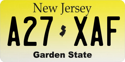 NJ license plate A27XAF