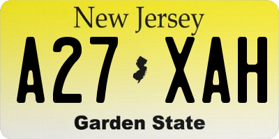 NJ license plate A27XAH