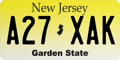 NJ license plate A27XAK