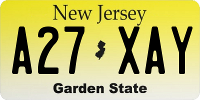 NJ license plate A27XAY