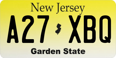 NJ license plate A27XBQ