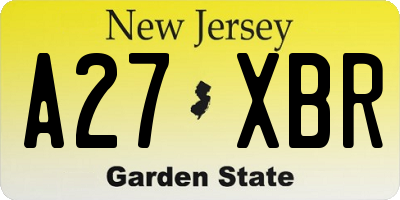 NJ license plate A27XBR