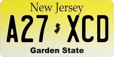 NJ license plate A27XCD