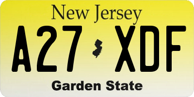 NJ license plate A27XDF