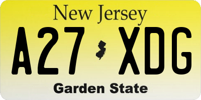 NJ license plate A27XDG