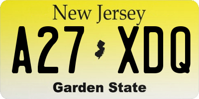 NJ license plate A27XDQ