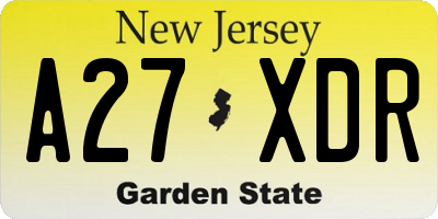 NJ license plate A27XDR