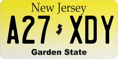 NJ license plate A27XDY