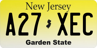 NJ license plate A27XEC