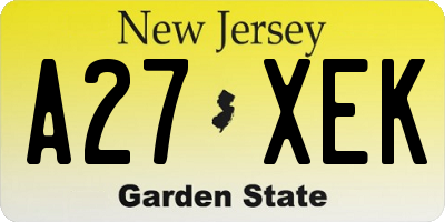 NJ license plate A27XEK