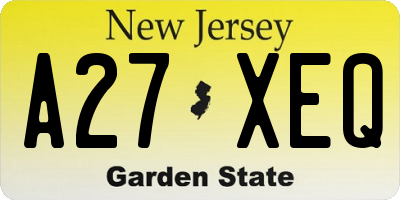 NJ license plate A27XEQ
