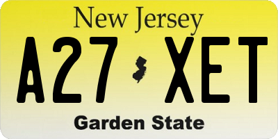 NJ license plate A27XET