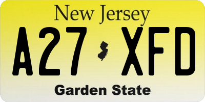 NJ license plate A27XFD