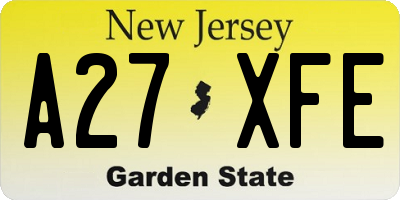 NJ license plate A27XFE