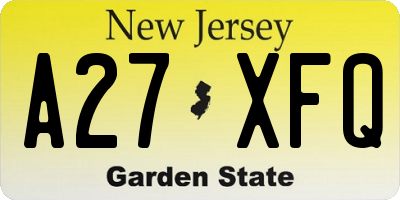 NJ license plate A27XFQ