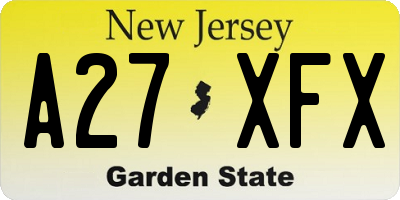 NJ license plate A27XFX