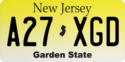 NJ license plate A27XGD