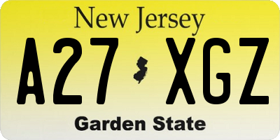 NJ license plate A27XGZ