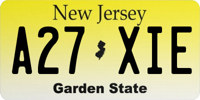 NJ license plate A27XIE
