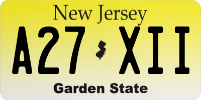 NJ license plate A27XII