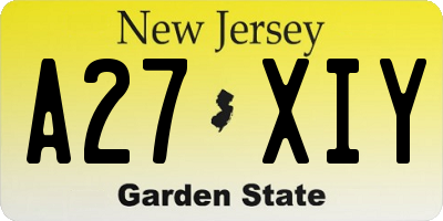 NJ license plate A27XIY