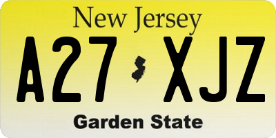 NJ license plate A27XJZ