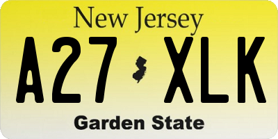 NJ license plate A27XLK