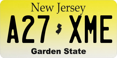 NJ license plate A27XME