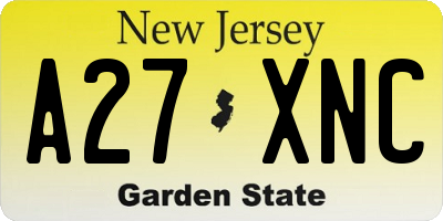 NJ license plate A27XNC