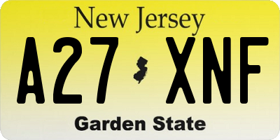 NJ license plate A27XNF