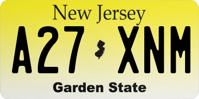 NJ license plate A27XNM