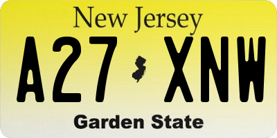 NJ license plate A27XNW
