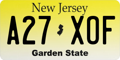 NJ license plate A27XOF
