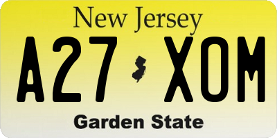 NJ license plate A27XOM