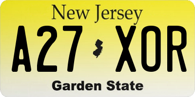 NJ license plate A27XOR