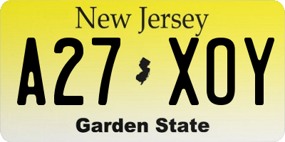 NJ license plate A27XOY