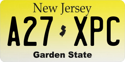 NJ license plate A27XPC