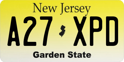 NJ license plate A27XPD