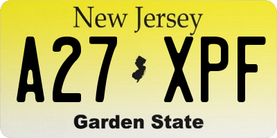 NJ license plate A27XPF