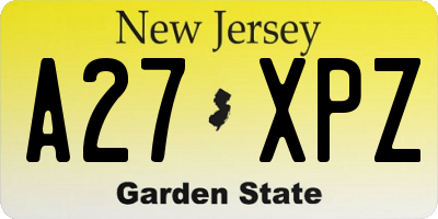 NJ license plate A27XPZ