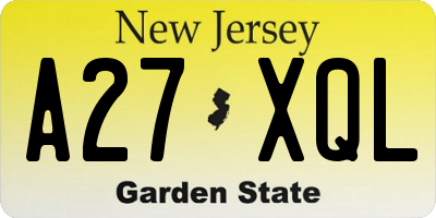 NJ license plate A27XQL