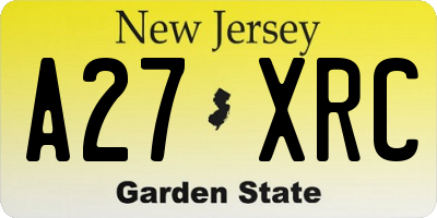 NJ license plate A27XRC