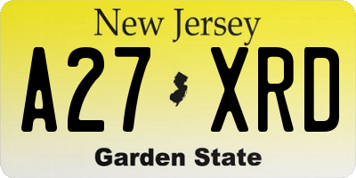 NJ license plate A27XRD