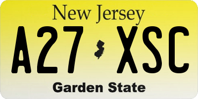 NJ license plate A27XSC