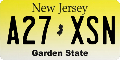 NJ license plate A27XSN