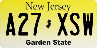 NJ license plate A27XSW