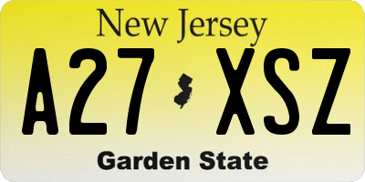 NJ license plate A27XSZ