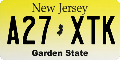 NJ license plate A27XTK